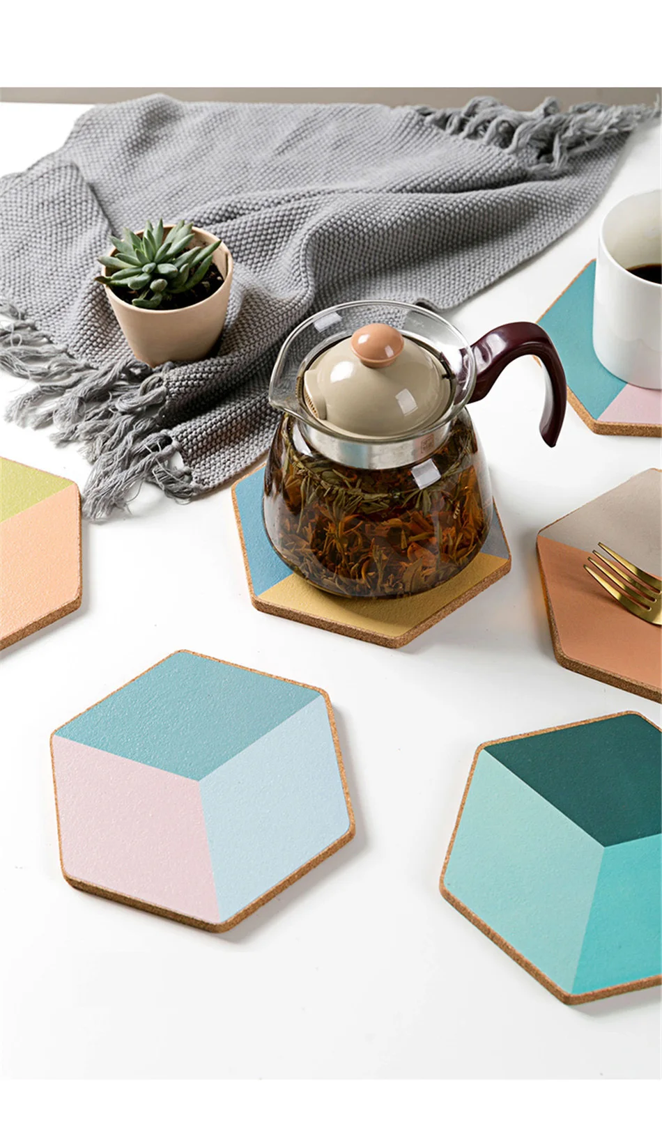 Geometric Diamond Creative Cork Placemat Casserole Pad Insulation Pad Anti-hot Bowl Mat Plate Cushion Table Mat Kitchen Decor  (8)