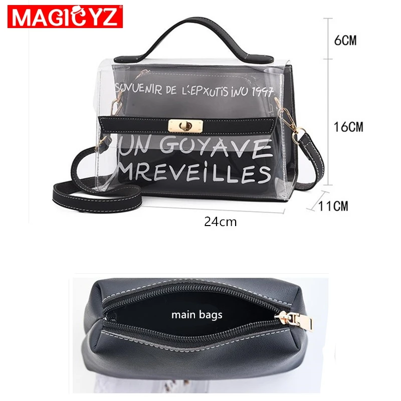 MAGICYZ المرأة حقيبة ساعي 2 مجموعة واضحة PVC أنثى حقائب كتف تصميم العلامة التجارية النساء حقيبة بلاستيكية شفافة sac السيدات اليد حقيبة