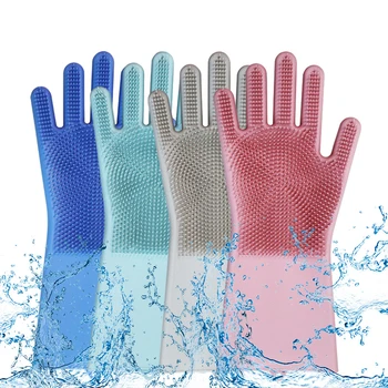 

Multifunctional brush dish washing gloves for kitchen and Silica gel Clean waterproof thick cleaning gloves in cleaner