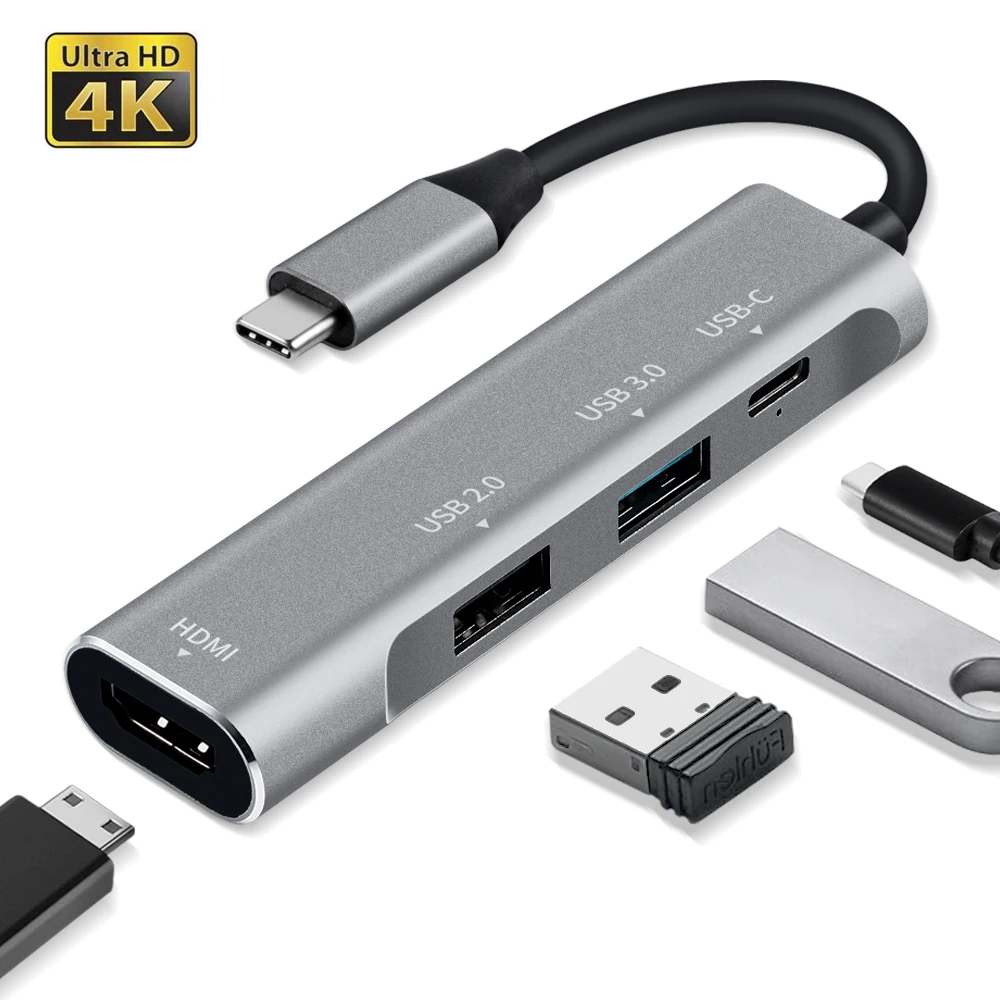 

USB HUB For MacBook Pro Type-C To USB 3.0+2.0 +USB C Charging Port+HDMI 4K Adapter Portable Convenience Splitter Type C Port HUB