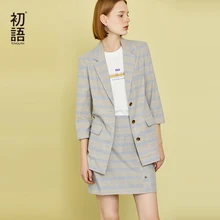 Toyouth Plaid Work Wear Office Lady Blazers Three Quarter A Line Skirt Womens Two Piece Sets 2019 Elegant 2 Piece Women Set