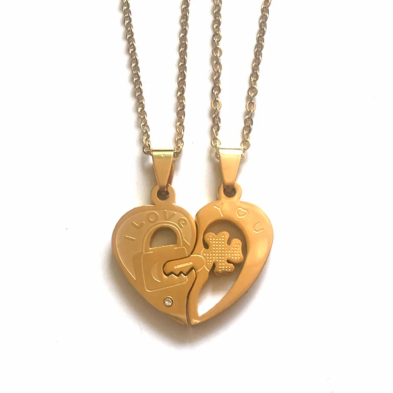 Two Halves Heart Necklace Gold set Stainless Steel Necklaces Pendants