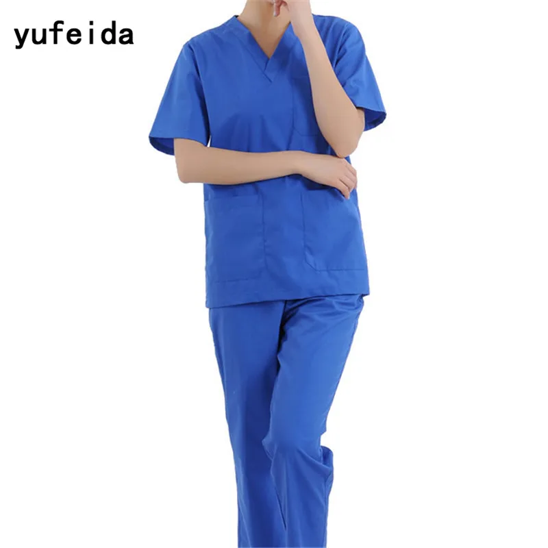 YUFEIDA скрабы, медицинская форма, женский набор скрабов, медицинские скрабы, топ и штаны, униформа медсестры, больничный медицинский скраб, набор одежды - Цвет: RoyalBlue