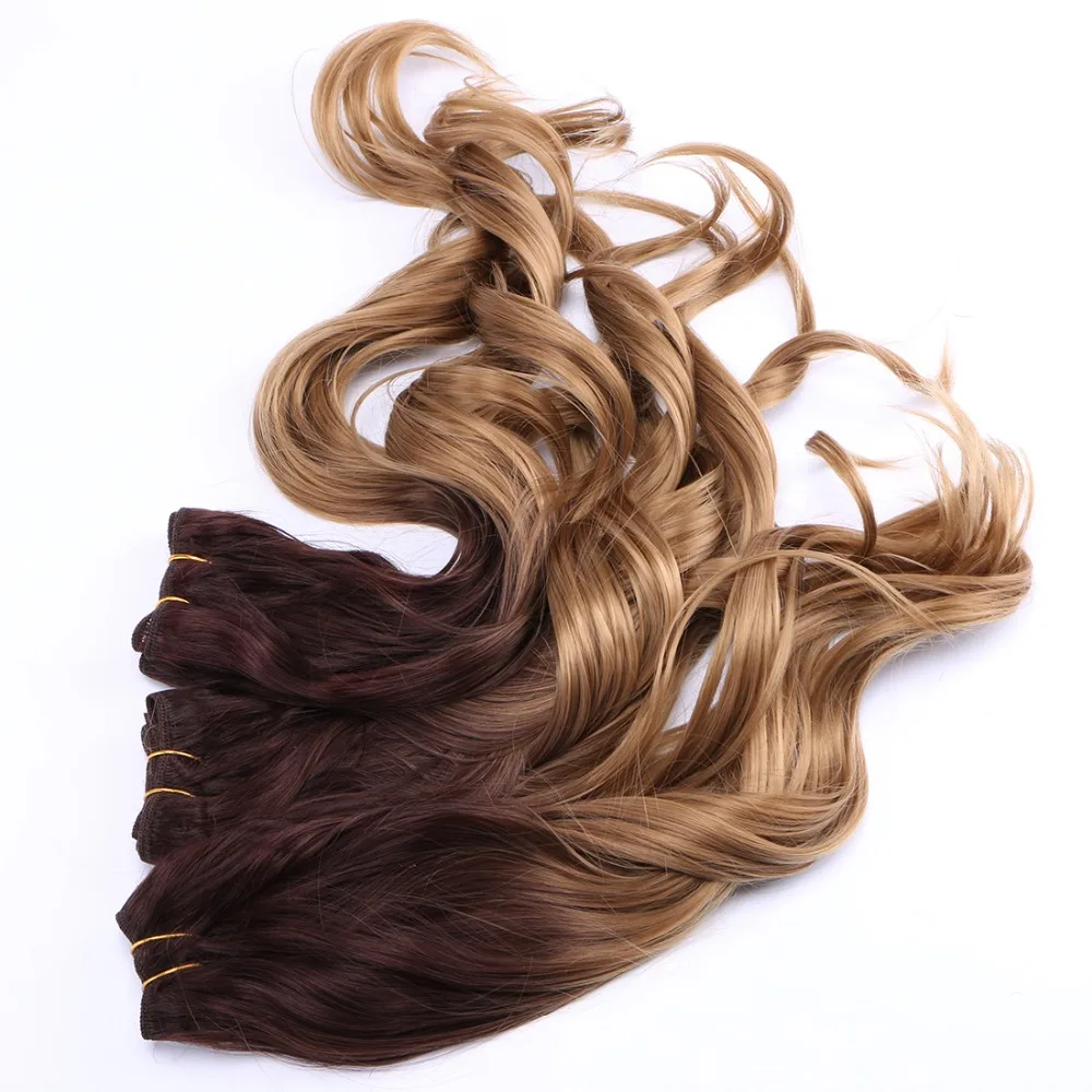 Brown To Golden Ombre Wavy Hair Bundles Synthetic Hair Extensions
