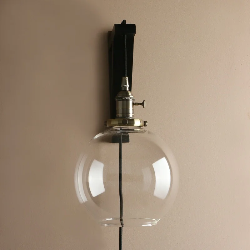 Винтажный настенный светильник-бра ручной работы с деревянным крюком, современный стеклянный настенный светильник с деревянным креплением, домашний декор - Цвет абажура: Bronze