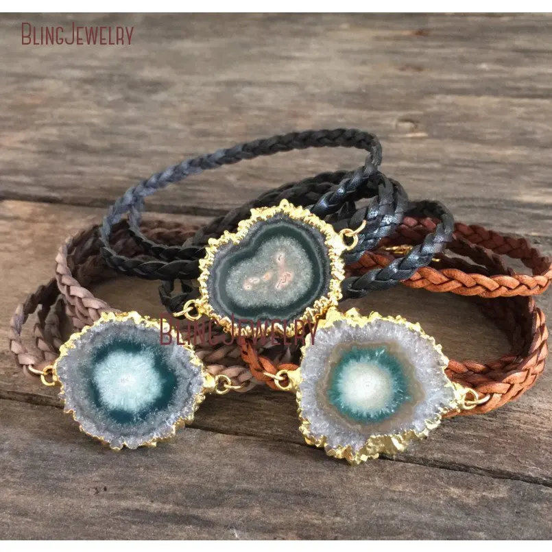 Кожаный браслет-обертка Geode Stalactite Druzy браслет, плетеный кожаный BM16085