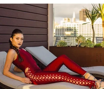 

Top Quality Red Black Beige Sleeveless Size Weaving Sexy Bandage Jumpsuit Cute Party Jumpsuit