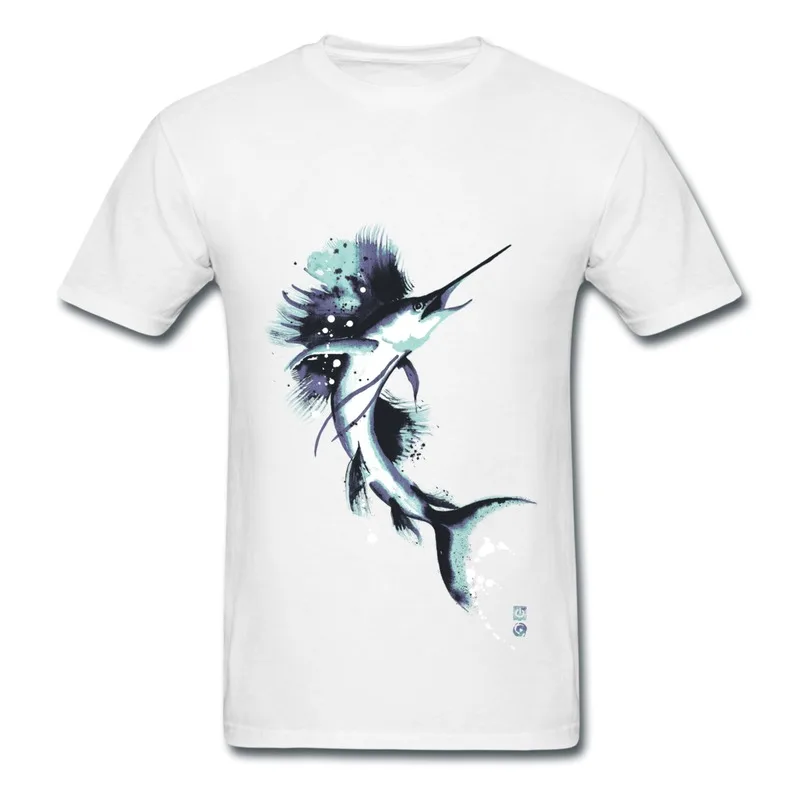 O-Neck Animal T Shirt Sailfish Marlin Creat Own Slim Fitted Shirts for Men | Мужская одежда
