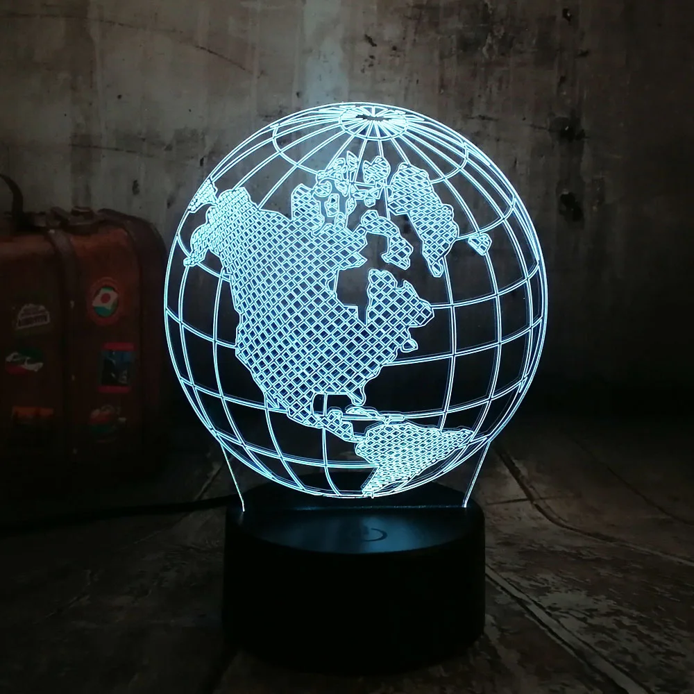 

Novelty Globe Map of America 3D RGB LED Night Light Multicolor 7 Colors Remote Control USB Table Lamp Home Decor Christmas Gift