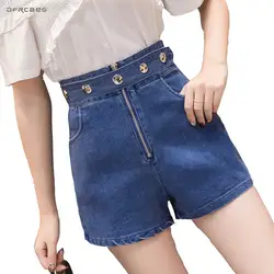 Синий черный для женщин Высокая талия молния джинсовые шорты лето 2019 г. Винтаж женские короткие джинсы женский тонкий женщина короткие