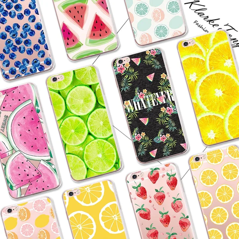 

Pretty Fruit Lemon Watermelon Pattern Cell Phone Case For iPhone 6 6S 7 Plus 5 5S SE 8 X Transparent Silicone Phone Back Cover