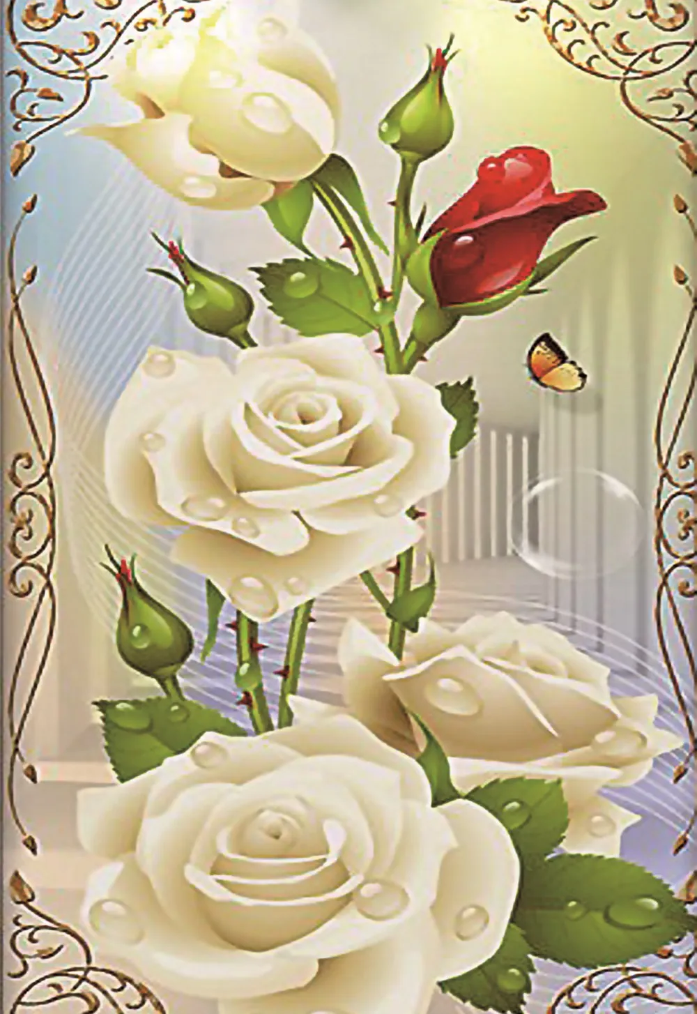 5D DIY Round Diamond Painting White Rose Pink Rose Crafts Paintings