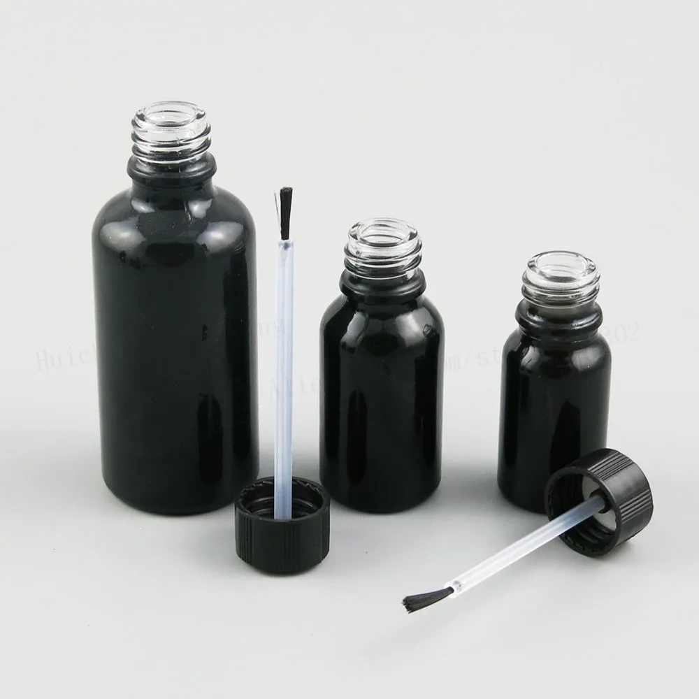 

12 x Shining Black Boston Round Glass Essential Oil Bottle With Brush Cap 10ml 20ml 30ml 50ml 100ml Glass Nail Polish Bottle