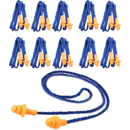

10 Pcs Safety Silicone Soft Ear Plugs - Hearing Protection Muffs With Cord - Noise Reduction for Work Home Sleeping Blue Orange