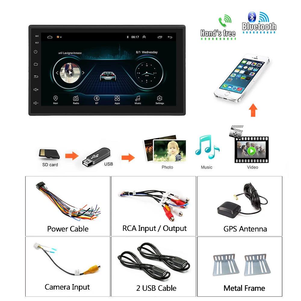 Podofo Универсальный 2Din Android Авторадио " автомобильный мультимедийный плеер gps MP5 wifi Bluetooth для фокуса Kia Nissian Toyota