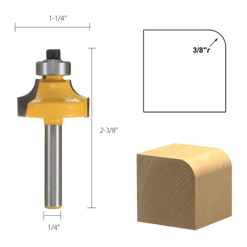 4pcs 1/4" Shank Round Over Router Bit Set 1/2" 3/8" 1/4" 1/8" Radius Cutter Tool For Milling Tools