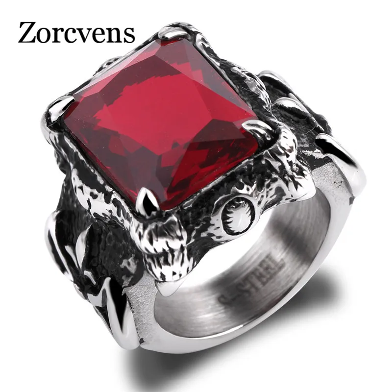 Modyle 2018 Men's Large 316L Stainless Steel Ring CZ Silve Black Red Dragon Claw Knight Fleur De Lis Vintage Gothic