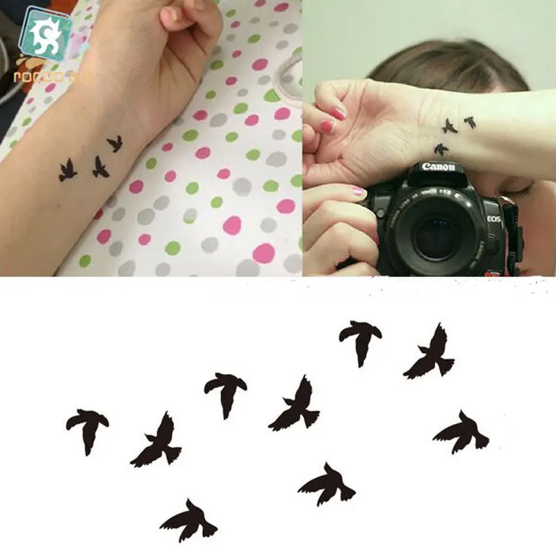 

2017 New Women Sexy Finger Wrist Flash Fake Tattoo Stickers Liberty Small Birds Fly Design Waterproof Temporary Tattoos Sticker