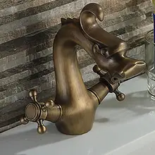 Grifo de lavabo de estilo dragón de cobre antiguo, baño Retro, grifo de lavabo con 2 asas, Grifo de lavabo de latón Vintage caliente y frío