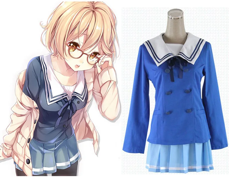 

Anime Beyond the Boundary ( Kyokai no Kanata ) Kuriyama Mirai School Uniform Cosplay Costume Full Set Sailor Suit Dress