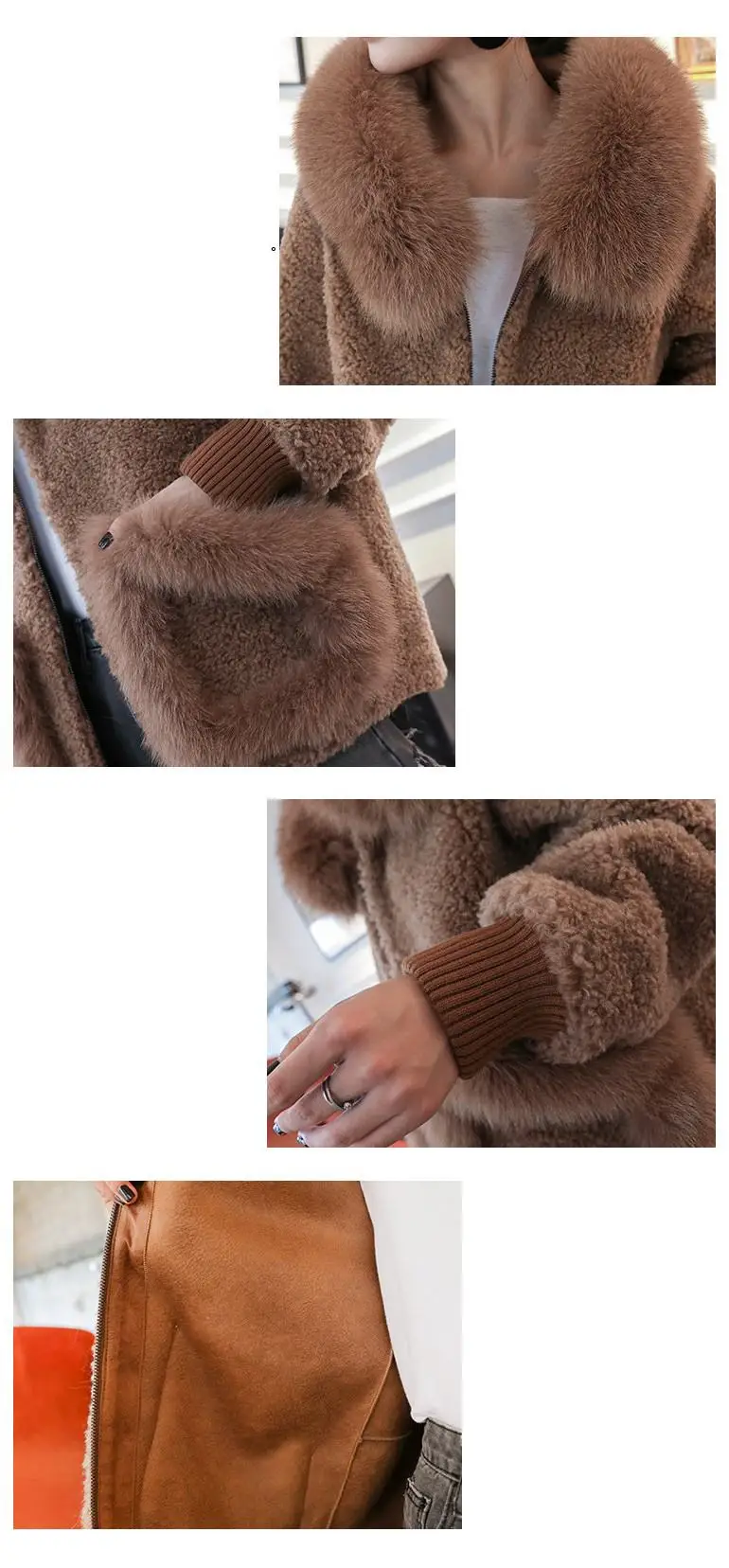 Зимнее женское плотное теплое пальто из шерсти, Свободное пальто для леди из настоящей овчины, натуральный мех лисы, с капюшоном, пальто из овчины V296
