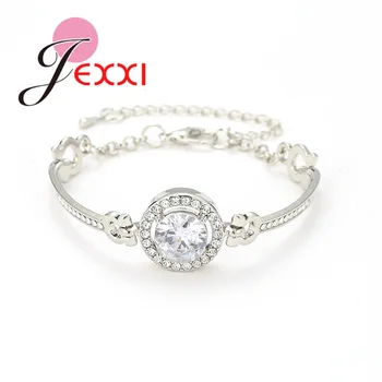 

Luxury Big Round CZ Stone Bracelet 925 Sterling Silver Micro Paved Crystal Bangles for Women Valentines Birthday Gift Bijoux