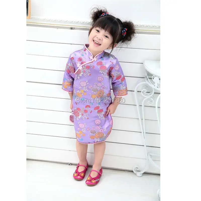 Qipao Three Quarter Baby Girl Summer Dress kid clothes Floral Cheongsams Gift New Year Traditional Chinese Clothing