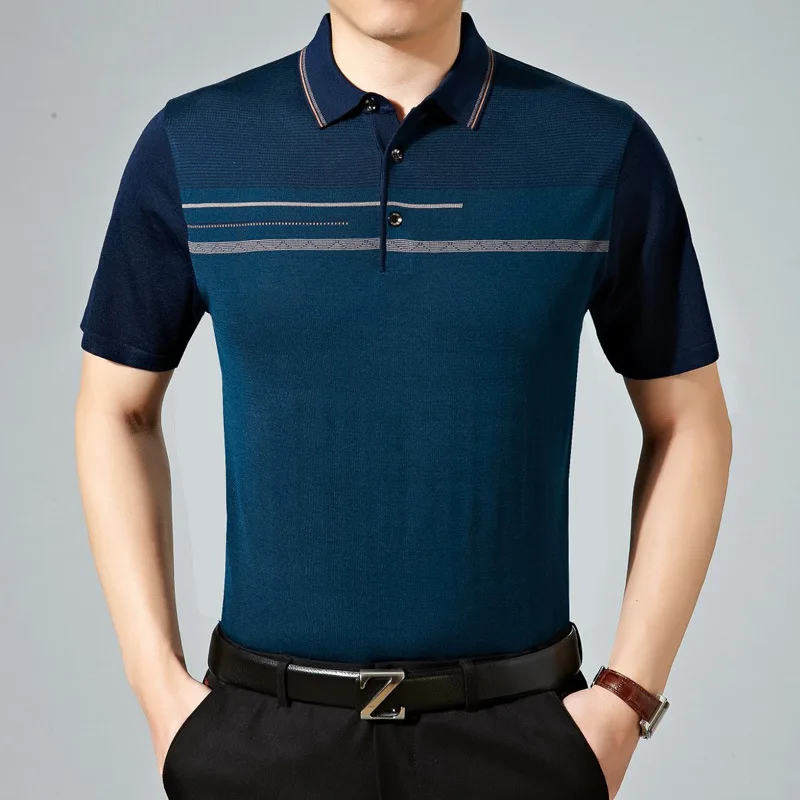 2016 new summer men's short sleeved breathable polo shirt high end polos cool thin silk knitedd