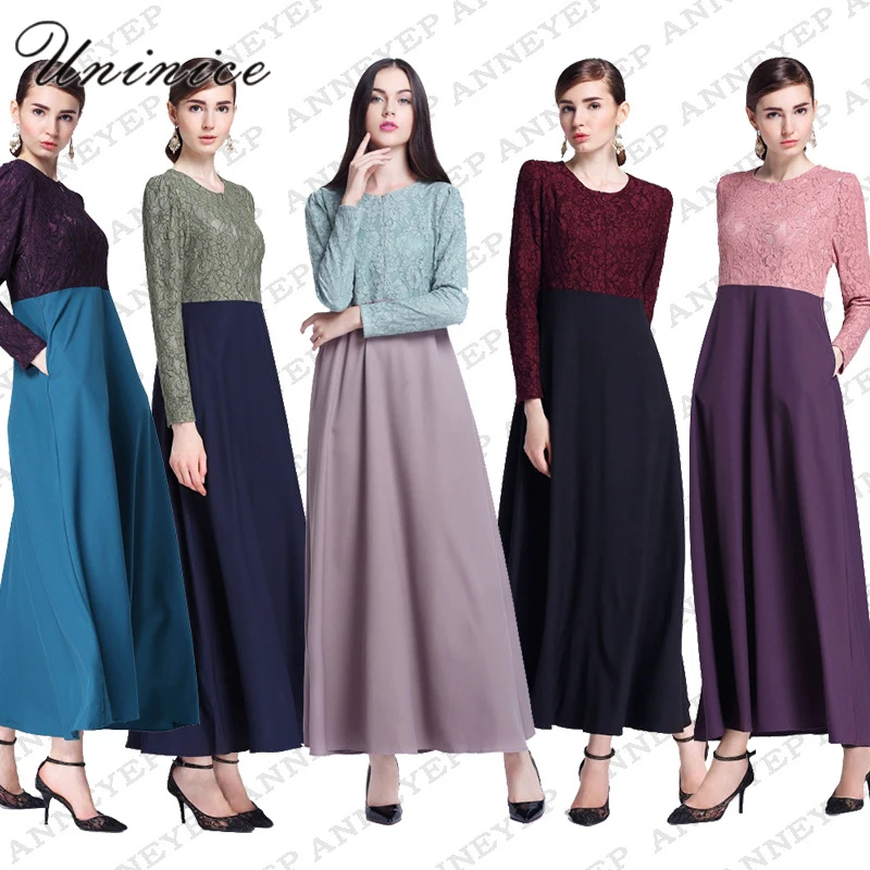 Uninice/лоскутное Кружево мусульманское платье Абаи S для Для женщин с длинным рукавом Исламской платье Абаи турецкий мусульманский женское