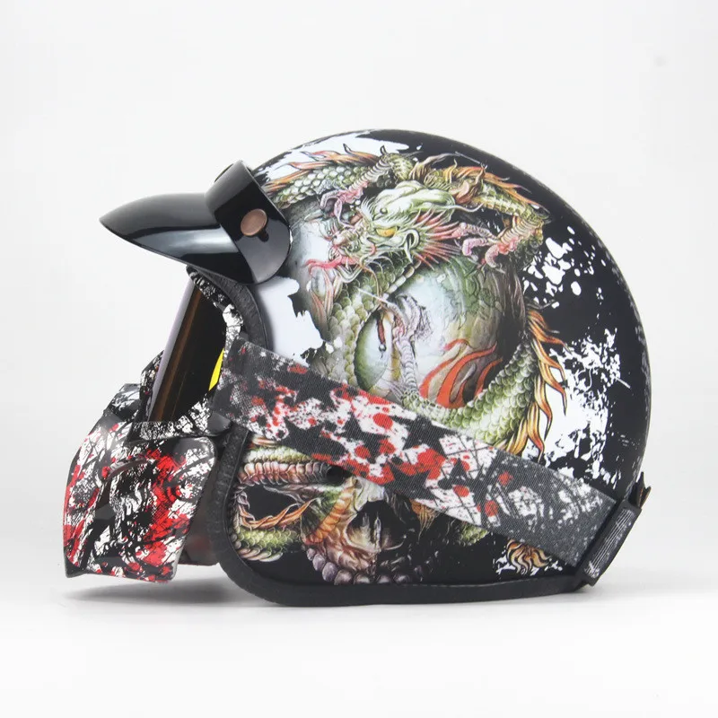 Маска для мотокросса, съемные очки и фильтр для рта, идеально подходит для открытого лица, мотоциклетный полушлем, винтажные шлемы - Цвет: LW Matte Black 2