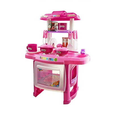 Детские кухонные игрушки, набор больших кухонных столовых приборов, освещение, музыкальное приготовление пищи, имитация кухонной утвари, модель игровой Игрушки для маленьких девочек - Color: Pink