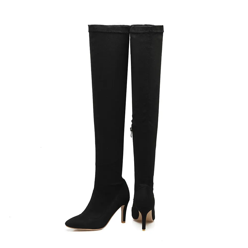 Sur Chaussures Cuissardes Aiweiyi Automne Le rouge gris Hiver Mince Genou Femme noir Bottes Apricot Talon Pour Femmes Zip Boot Mode bmYf7yIgv6