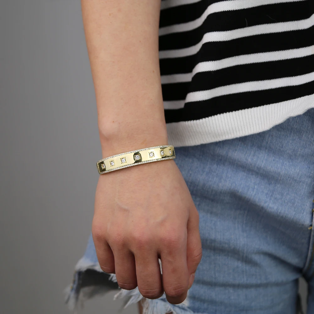 Внутренний диаматор 56 мм хип-хоп панк женские ювелирные изделия широкий золотой браслет микро pave cz винтажный браслет