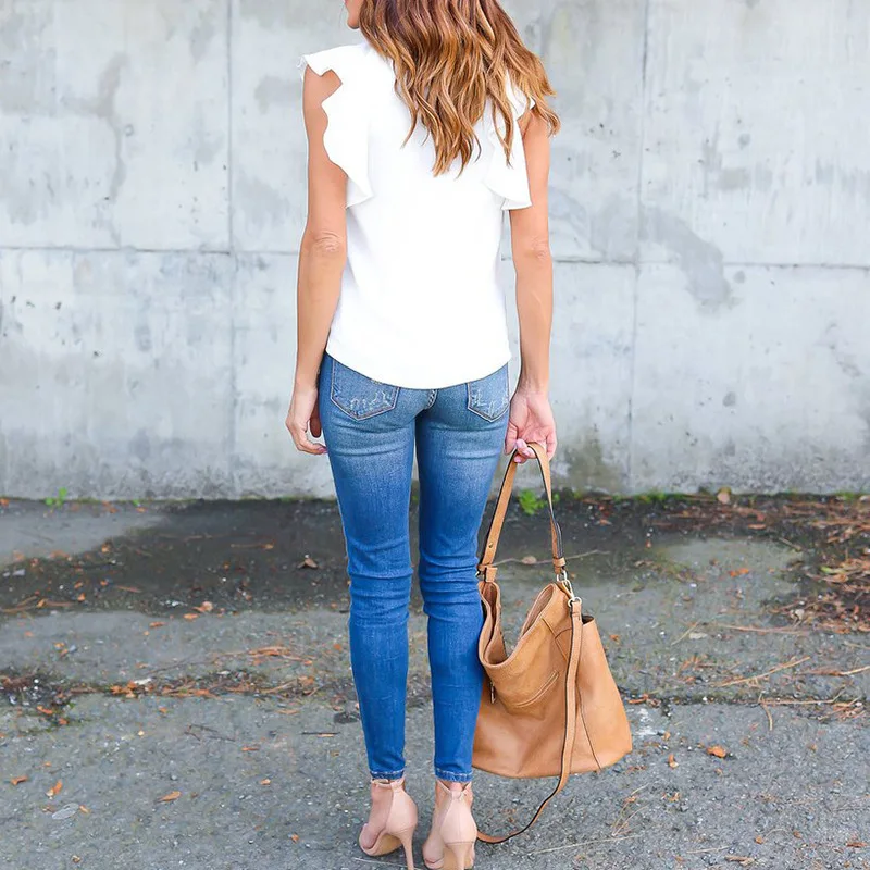 New Womens Tops Fashion 2018 Women Summer Chiffon Blouse Plus Size Ruffle Batwing Short Sleeve Casual Shirt Black White Red Blue Blouses