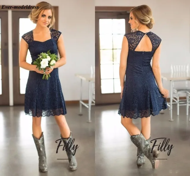 Cheap Dark Navy Lace Bridesmaid Dresses 2018 Backless Beach Knee Length Wedding Guest Prom Party Gowns Cheap Cheap Dark Navy Lace Bridesmaid Dresses 2018 Backless Beach Knee Length Wedding Guest Prom Party Gowns Cheap