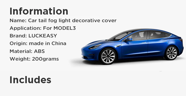 LUCKEASY Автомобильный задний противотуманный светильник декоративный чехол для Tesla модель 3- ABS пластик задний противотуманный фонарь украшение лампы