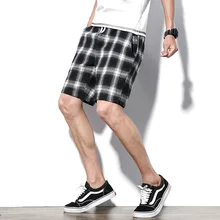 Клетчатые шорты мужские летние повседневные шорты мужские свободные шнурки хип хоп Homme пляжные шорты мужские