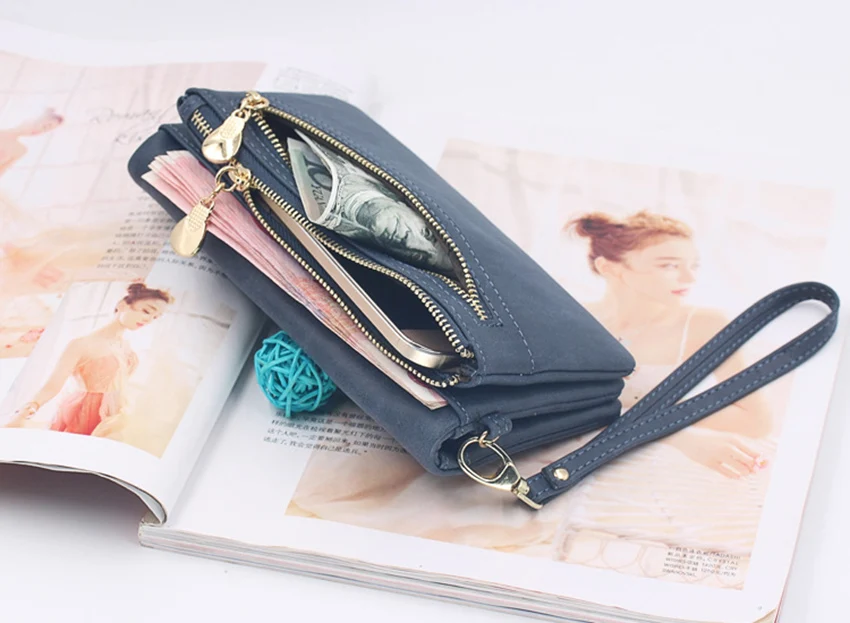 Valenkuci женский кошелек Длинные кошельки из искусственной кожи женские s с карманом для монет кошелек двойной молнии вместительный бумажник для кредитных карт