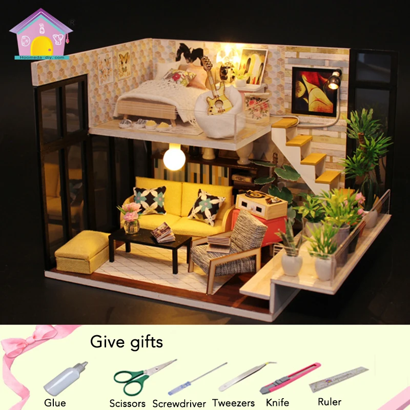 

Hongda Wooden Dollhouse Handmade DIY Mini House Loft Doll Houses Light Home Furniture Birthday Gift Crafts Boys Girls Toys M031
