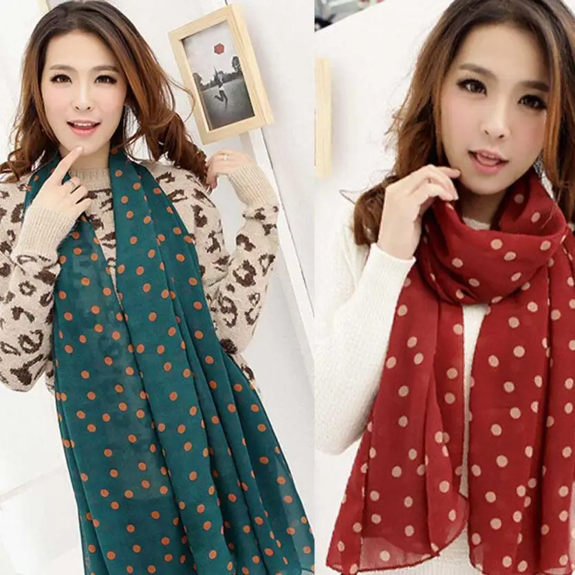 

women Waves scarf chiffon girl cachecol foulard Long Wrap Shawl Polka Dot Chiffon Scarf Scarves Stole lady Tippet shawl 150cm