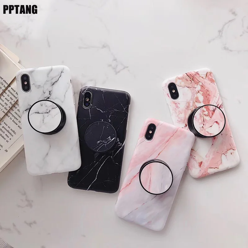 

Marble bracket phone case for iPhone XR XS Max X for iPhone 7 8 6 6S Plus anti-fall soft silicone phone cover bags