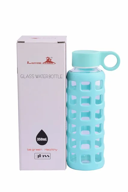 Premium Glass Water Bottle with Silicone Sleeve & Stainless Steel Lid Insert, 12OZ