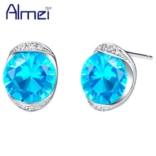 Almei серьги-гвоздики серебряного цвета с красным/синим камнем ювелирные украшения серьги со стразами винтажная Женская бижутерия распродажа ohrrring R192