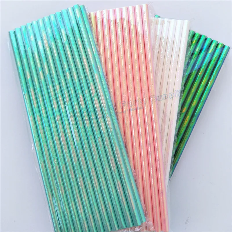 

1000pcs Iridescent Foil Paper Straws Pink Mint Green Party Cockatail Straws Wedding Baby Shower Unicorn Party Drinking Supplies