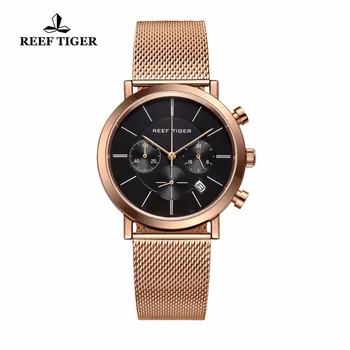 

Reef Tiger/RT Luxury Chronograph Watch for Men Ultra Thin Full Rose Gold Tone Wrist Watches with Date RGA162