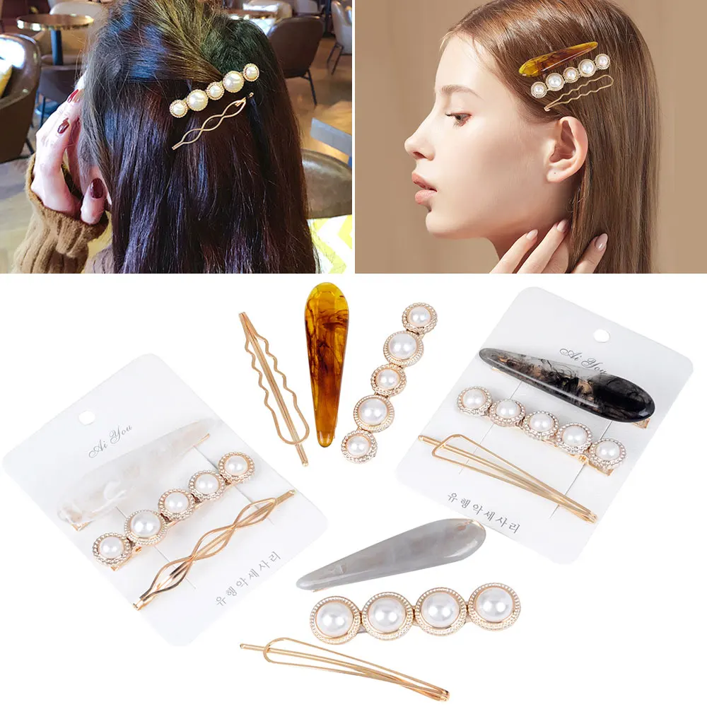 

3Pcs/set Fashion Pearl Marble Metal Hair Clip For Women Girls Headdress Princess Beauty Styling Hair Accessories 960
