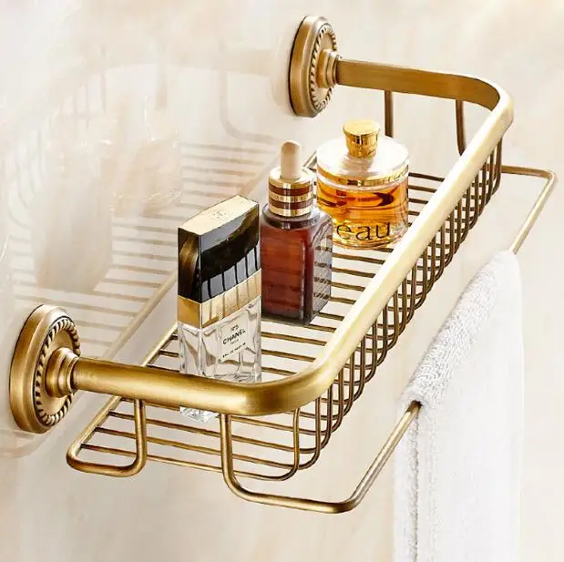 High quality total brass material antique brass bathroom shelves with