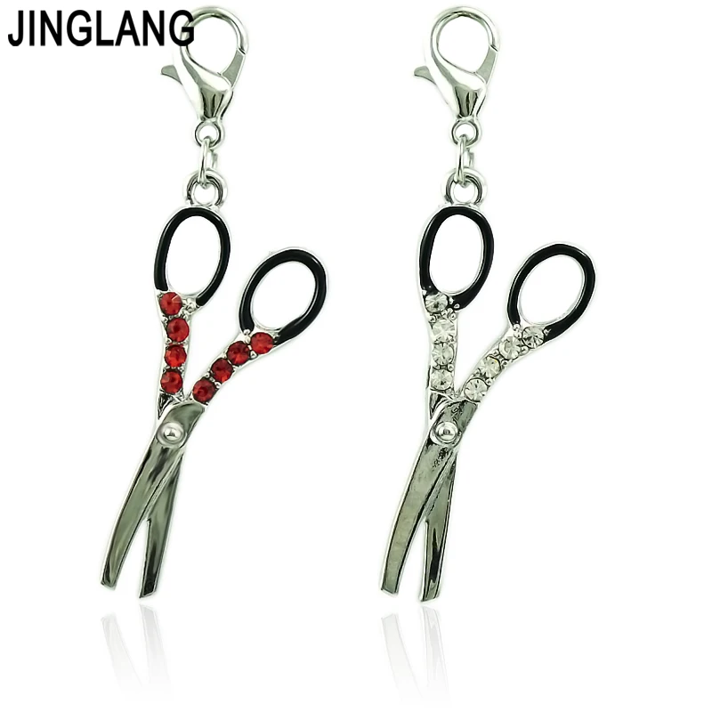 JINGLANG серебряный цвет Омар застежка подвеска Стразы черная ручка Ножницы DIY
