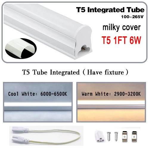 Светодиодный трубки T5 T8 встроенный светильник 1FT 2FT светодиодный люминесцентная лампа настенная лампа 6 Вт 10 Вт светодиодные лампы светильник Lampara холодной теплый белый 100 V-265 V - Испускаемый цвет: 300mm 6W T5