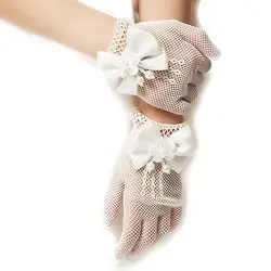 Перчатки для девочек, красивое Сетчатое украшение, перчатки принцессы, кружевное короткое платье, с бантом, этикет, короткие перчатки